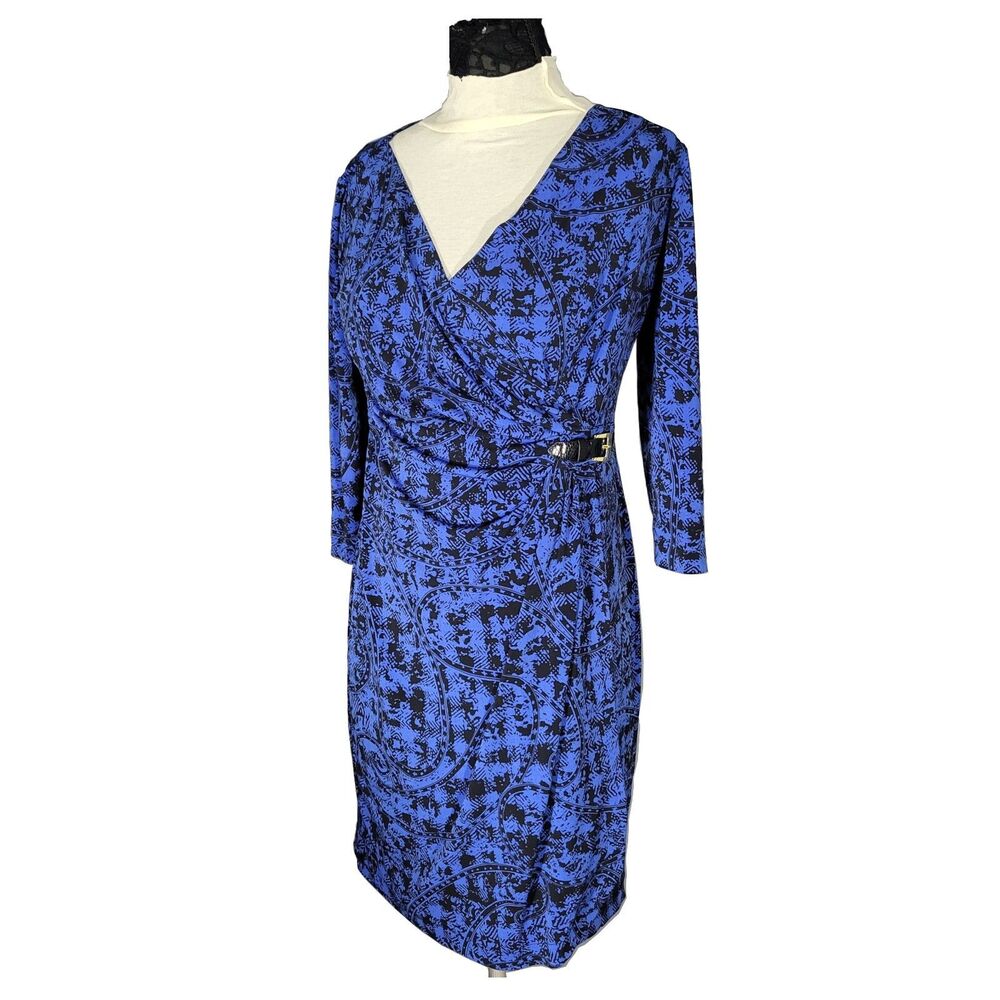 Tahari Womens Blue wrap Dress sz 8